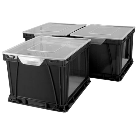 Storex Storage Cube, Letter / Legal Portable File Box, Black, 3-Pack
