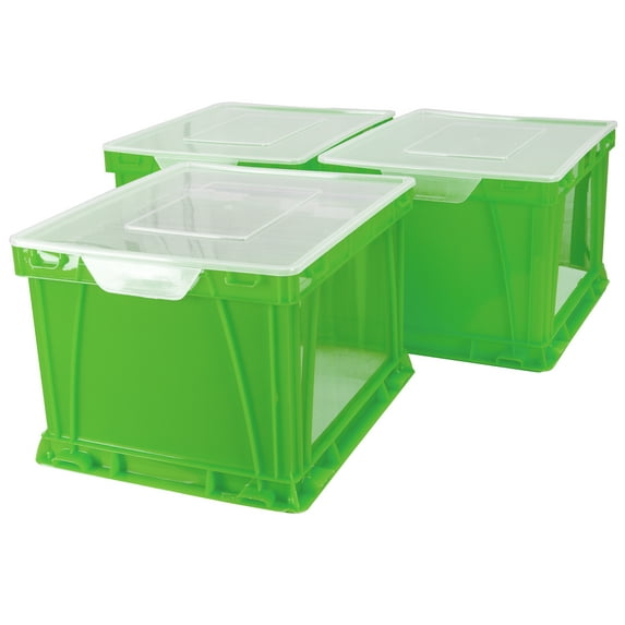 Storex Storage Cube, Letter / Legal Portable File Box, Green, 3-Pack