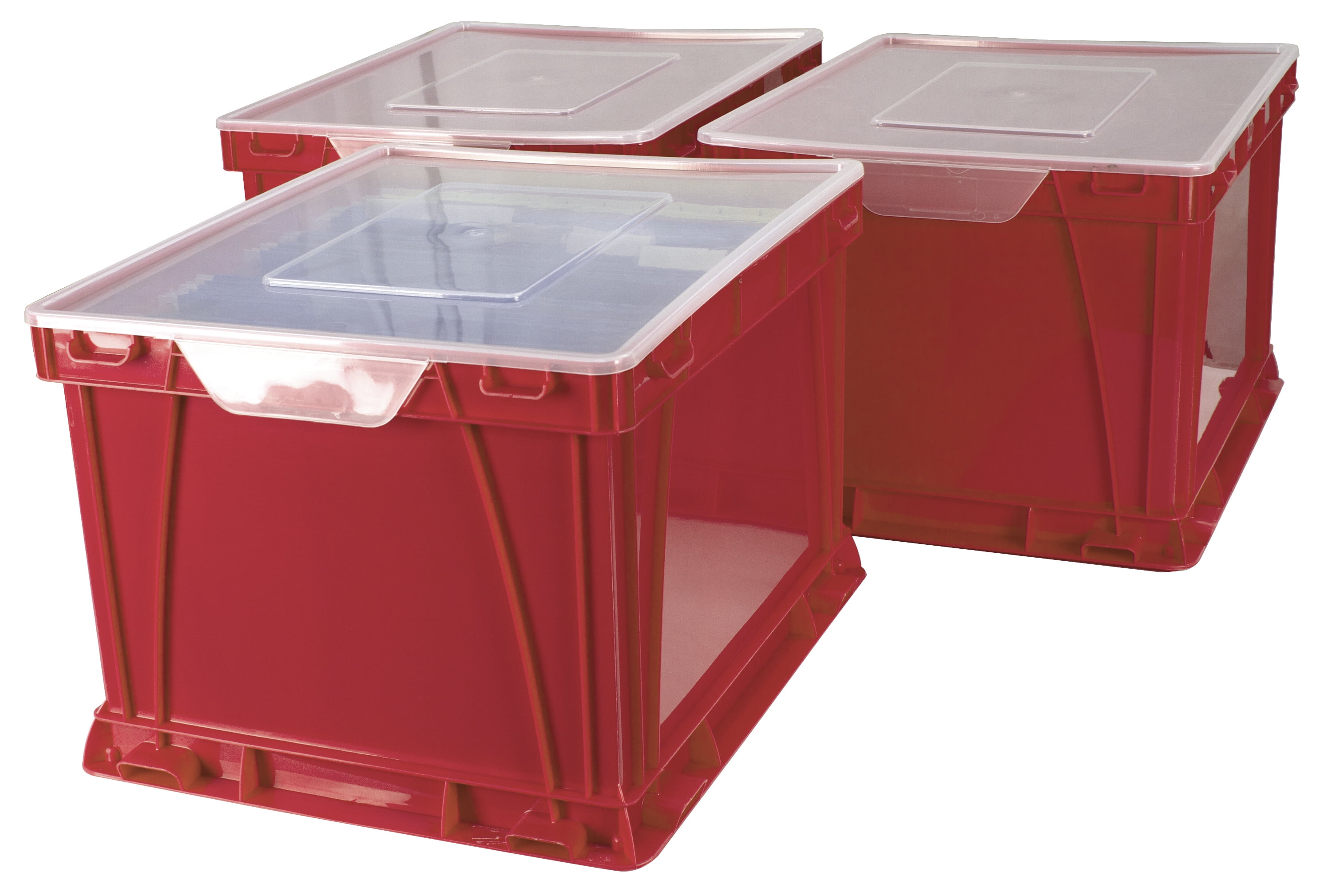 Storex Storage Cube, Letter / Legal Portable File Box, Red, 3Pack