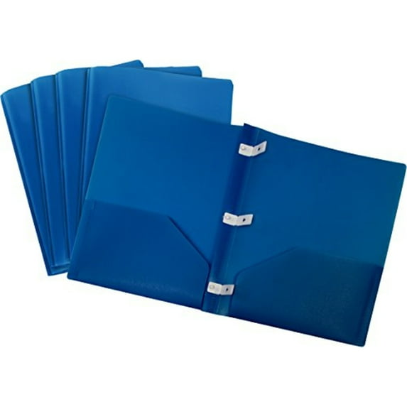 Storex Tear Resistant Two-pocket folder with Plastic Prongs by Storex, Blue, 5-Pack