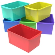 Storex Wide Plastic Book Bin, Paper Storage for Children, Assorted Colors, 6-Pack