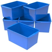 Storex Wide Plastic Book Bin, Paper Storage for Children, Blue, 6-Pack