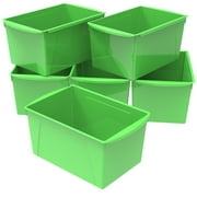 Storex Wide Plastic Book Bin, Paper Storage for Children, Green, 6-Pack