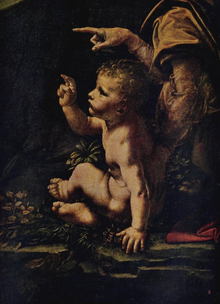 Storia dellarte Italiana 1901 Virgin of the Rocks (detail) Canvas Art - Leonardo Da Vinci (24 x 36)