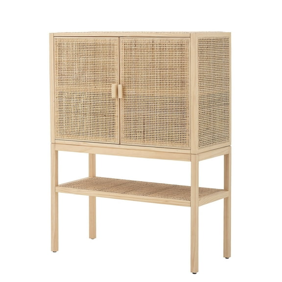 Creative Co-Op Woven Rattan and Wood Cabinet with 2 Doors, 1 Shelf, and 4 Interior Storage Compartments, Natural