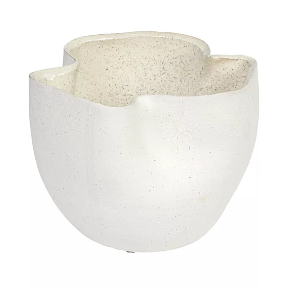 Storied Home 7.25 Inches Stoneware Ruffled Planter with Sand Finish and Reactive Glaze, Holds 4 Inches Pot, White