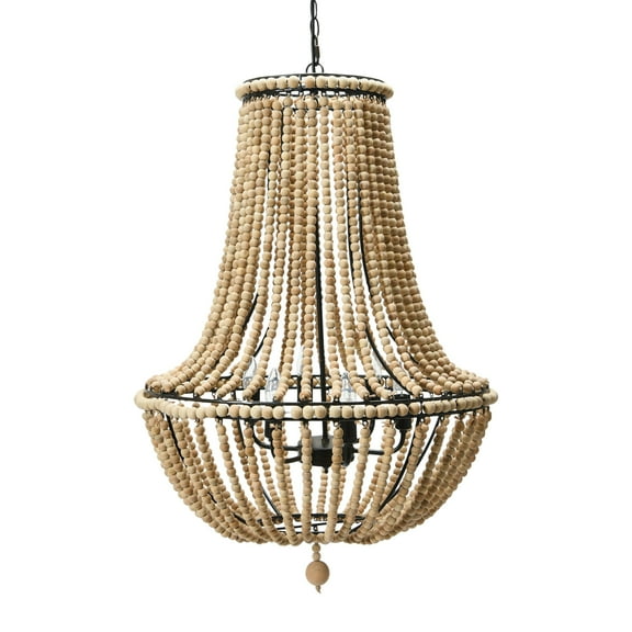 Storied Home Draped Wood Bead Chandelier - 24.4"L x 24.4"W x 32.3"H Natural Painted