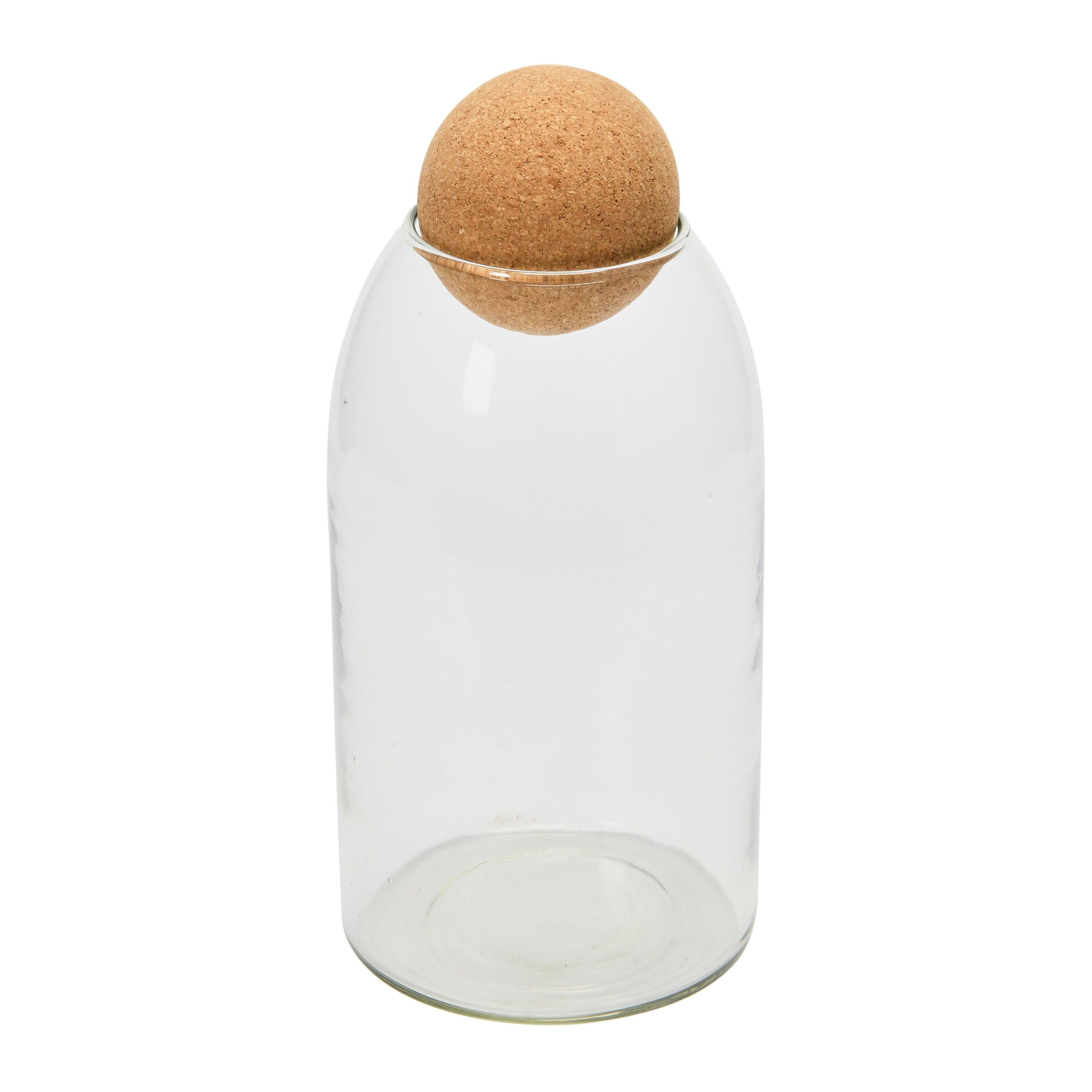 Clear Glass Jar with Cork Ball Lid, 5" Round x 11.5"H