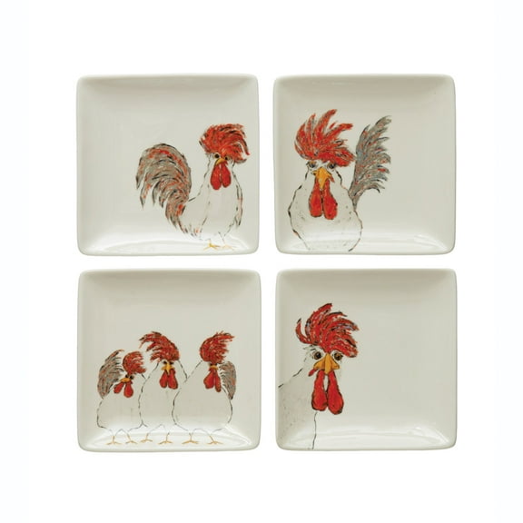 Storied Home Stoneware Plate with Chicken, Set of 4 Styles