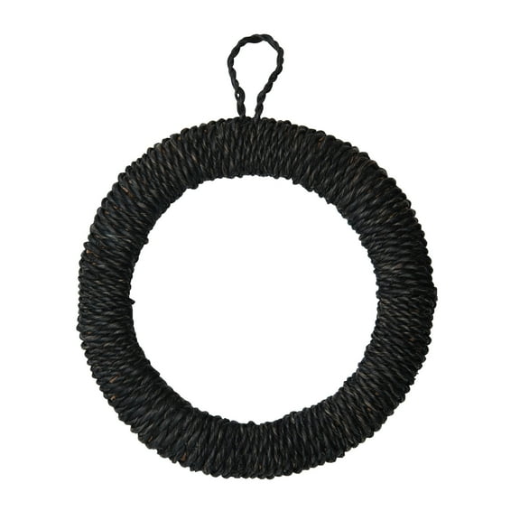 Storied Home Unique Round Hand-Woven Abaca Rope Trivet with Hanger Black