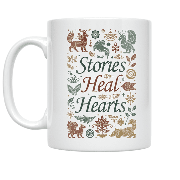 Stories Heal Hearts Folklore Therapy Design - Mental Health Advocate - 11 oz Ceramic Coffee Mug