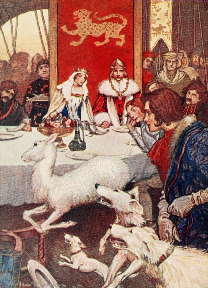 Stories of King Arthur 1910 White hart ran in Canvas Art - A Rackham (24 x 36)