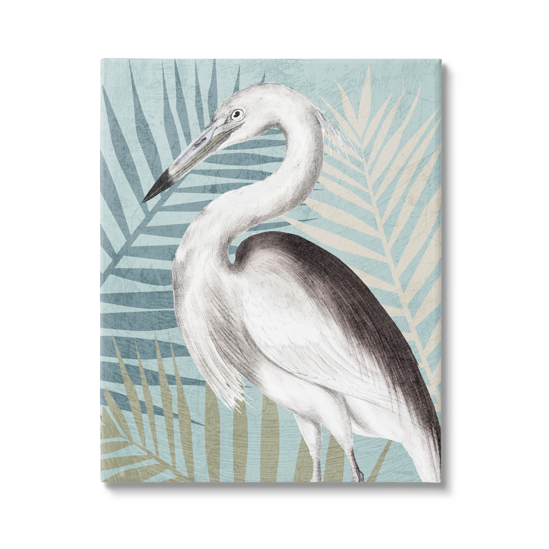 Stork Bird Island Palm Leaves Animals & Insects Graphic Art Gallery Wrapped Canvas Print Wall Art
