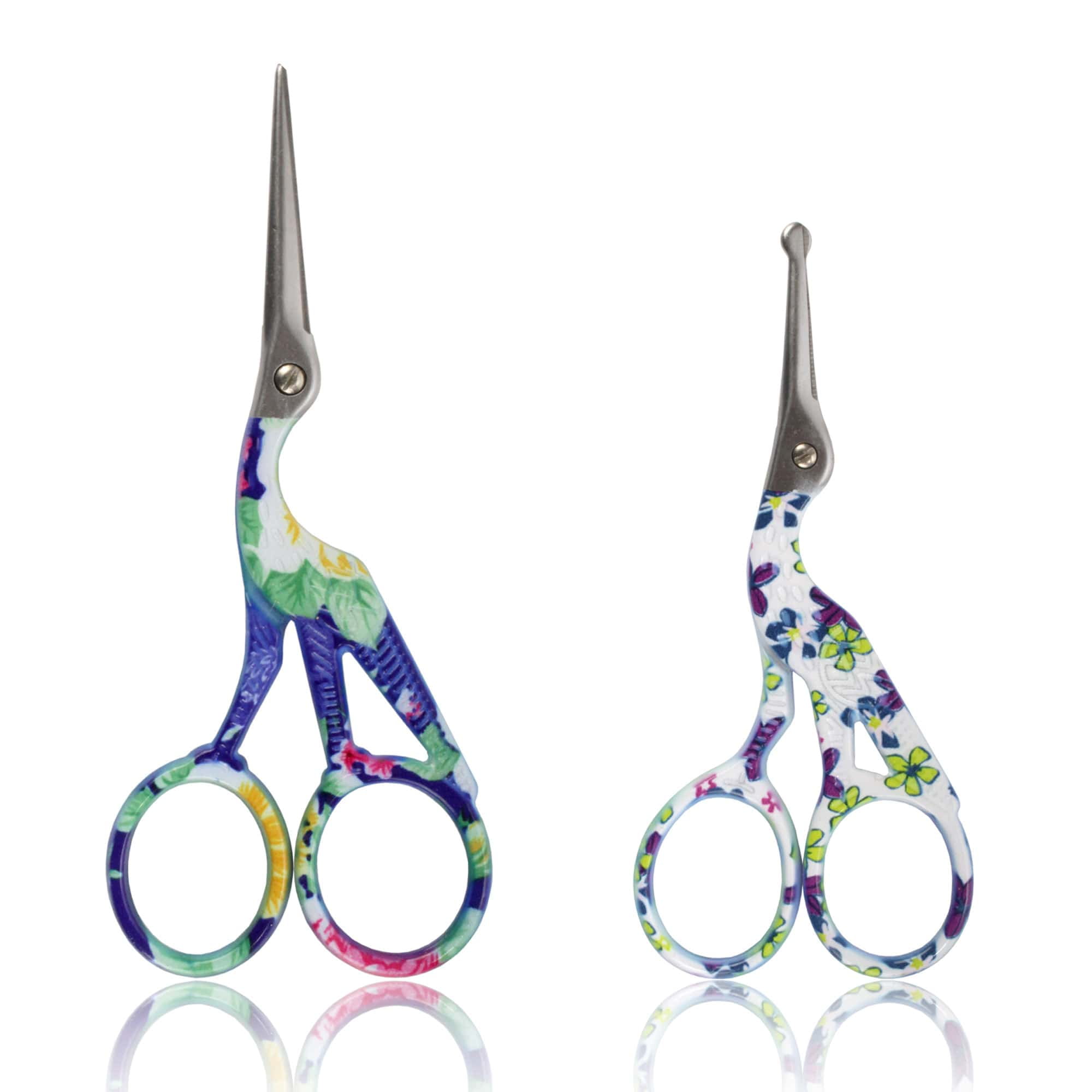 Stork Bird Rounded Safety Tip Embroidery Craft Stainless Steel Crane Scissors - Assortment A - 2 Pairs