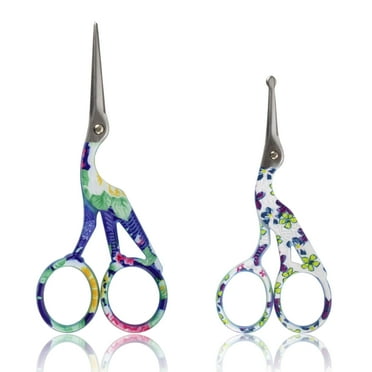 Stork Bird Rounded Safety Tip Embroidery Craft Stainless Steel Crane Scissors - Assortment A - 2 Pairs