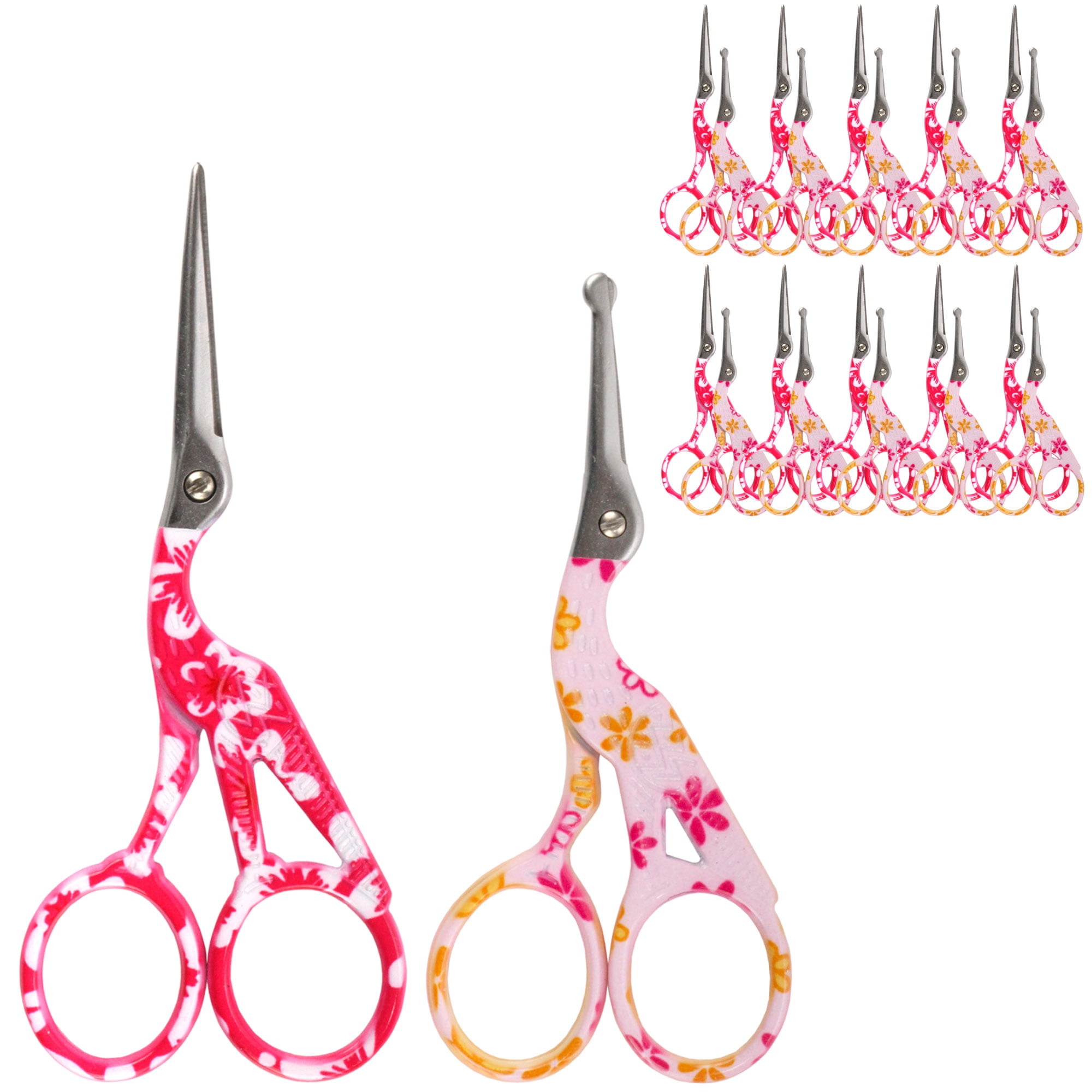 Stork Bird Rounded Safety Tip Embroidery Craft Stainless Steel Crane Scissors - Assortment B - 20 Pairs