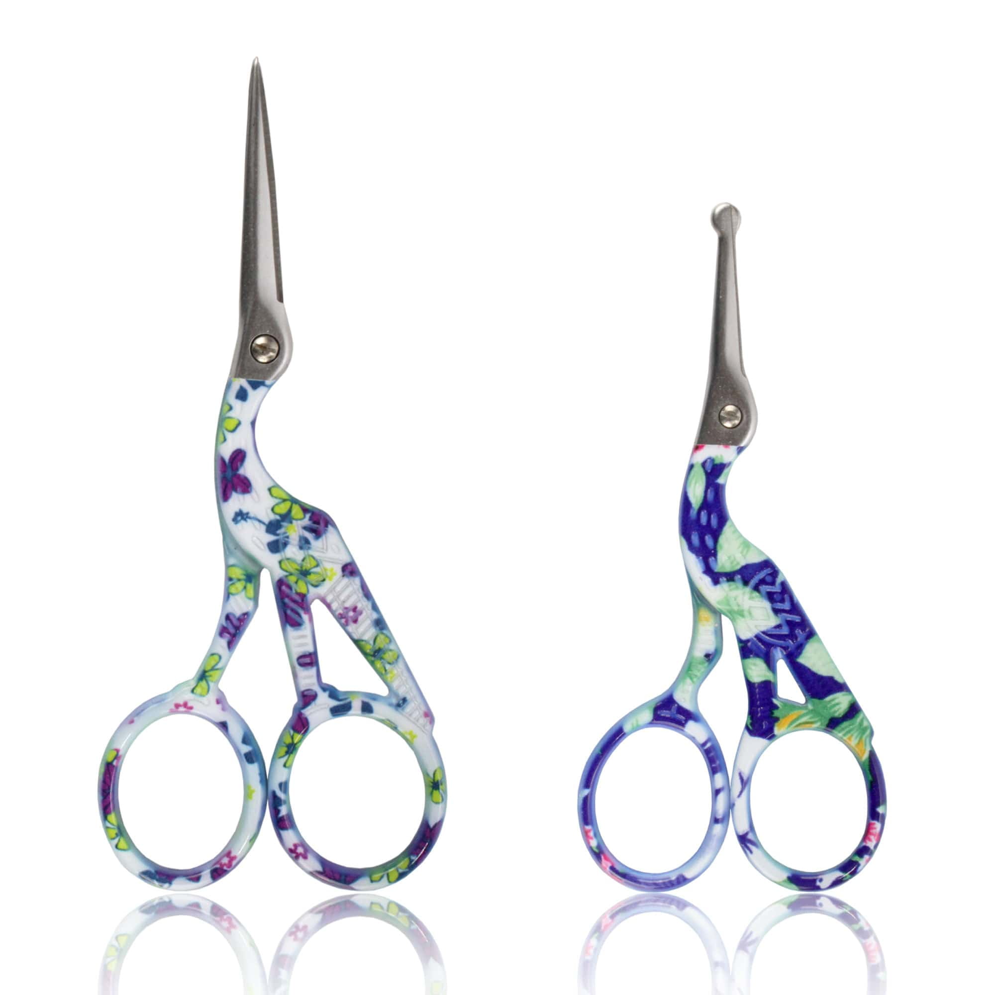 Stork Bird Rounded Safety Tip Embroidery Craft Stainless Steel Crane Scissors - Assortment D - 2 Pairs