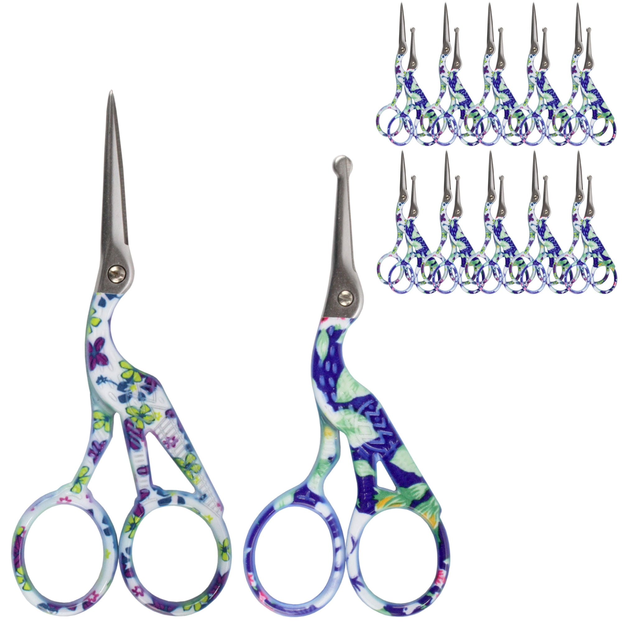 Stork Bird Rounded Safety Tip Embroidery Craft Stainless Steel Crane Scissors - Assortment D - 20 Pairs