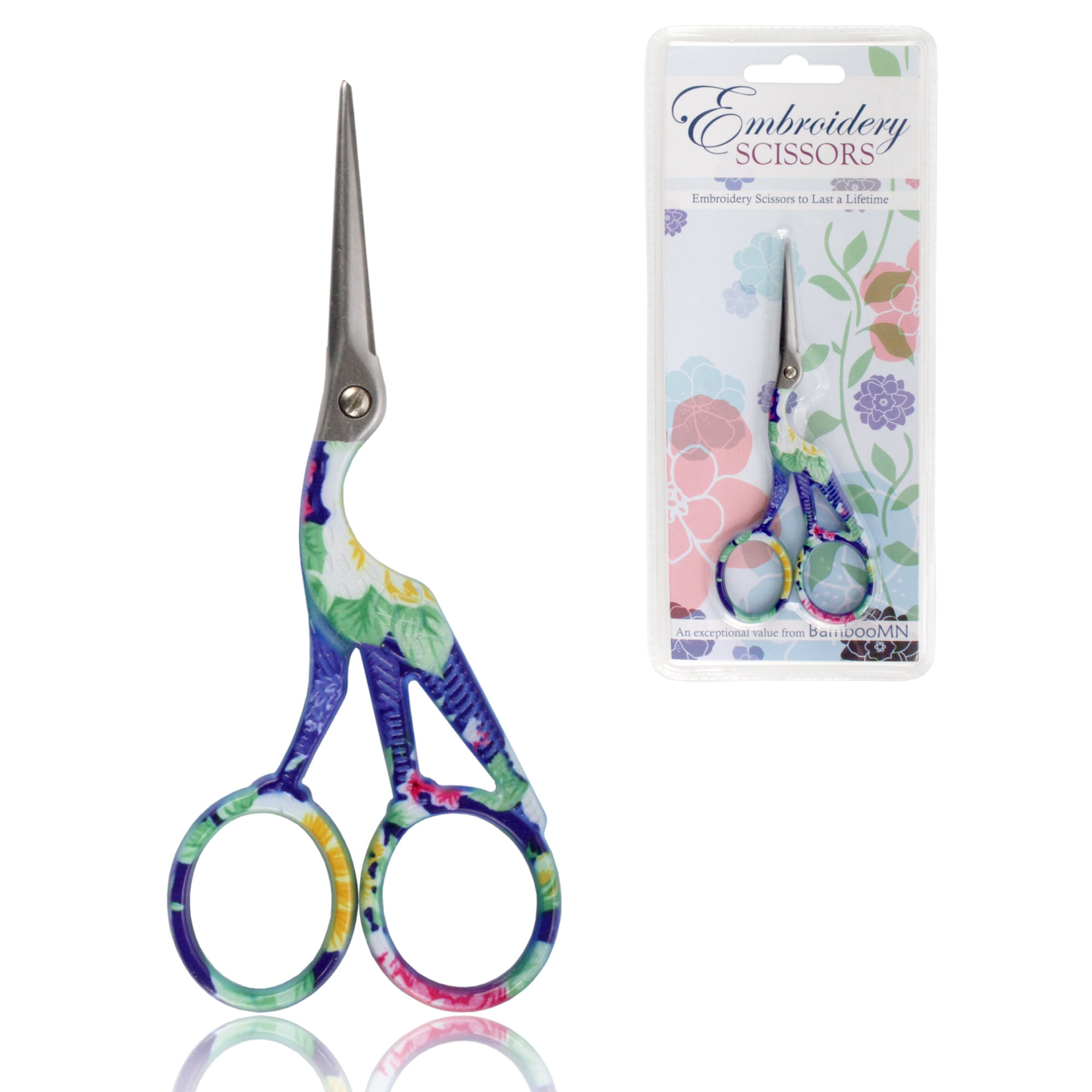 Stork Bird Rounded Safety Tip Embroidery Craft Stainless Steel Crane Scissors - Blue - 10 Pairs