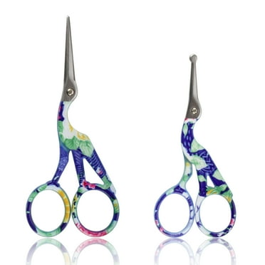 Stork Bird Rounded Safety Tip Embroidery Craft Stainless Steel Crane Scissors - Blue - 2 Pairs