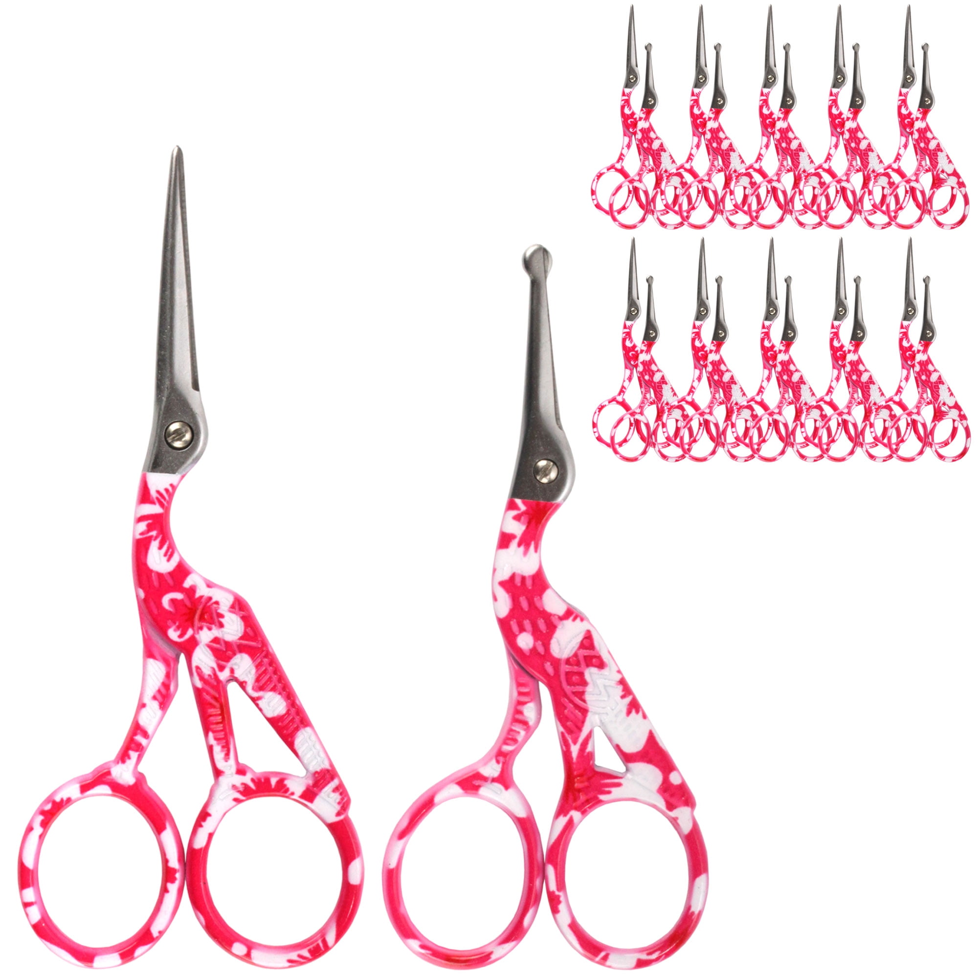 Stork Bird Rounded Safety Tip Embroidery Craft Stainless Steel Crane Scissors - Red - 20 Pairs