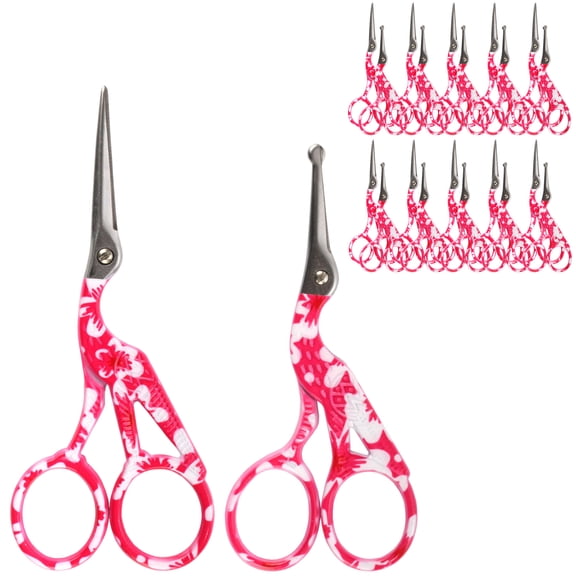 Stork Bird Rounded Safety Tip Embroidery Craft Stainless Steel Crane Scissors - Red - 20 Pairs