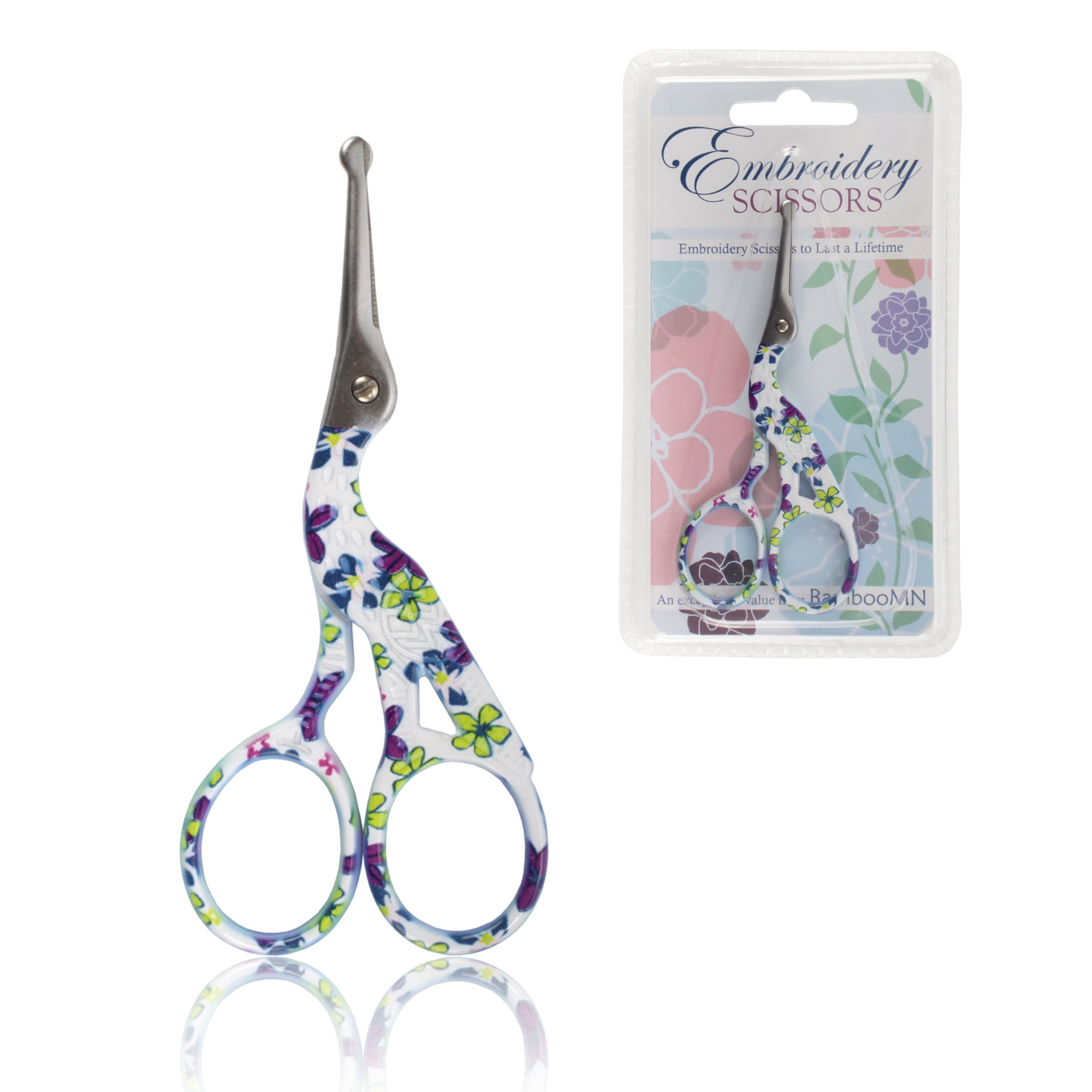 Stork Bird Rounded Safety Tip Embroidery Craft Stainless Steel Crane Scissors - Small Purple - 3 Pairs