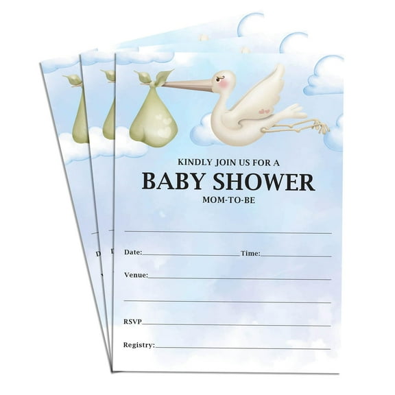 Stork Deliver Baby Elegant Baby Shower Invitations Card High-Quality Set of 40 5x7 in Perfect for Boy & Girl