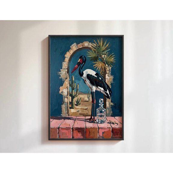 Stork Desert Arch Wall Art Cactus Scene Home Decor Unframed Paper Print