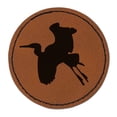 thumbnail image 1 of Stork Flying Solid 2.5" Faux Leather Round Engraved Iron-On Patch - Brown, 1 of 6