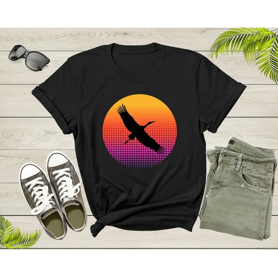 Stork Heron Bird Flying at Sunset Over Sea Beautiful Animal T-Shirt Heron Bird Lover Gift T Shirt for Men Women Kids Boys Girls Teens Tshirt