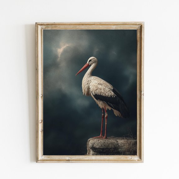 Stork Print Poster Japandi Style Print Posterlegant Home Decor Poster Japanese Minimalism Vintage Bird Art Poster Warm Present Vintage UNFRAMED Poster Size 12x18