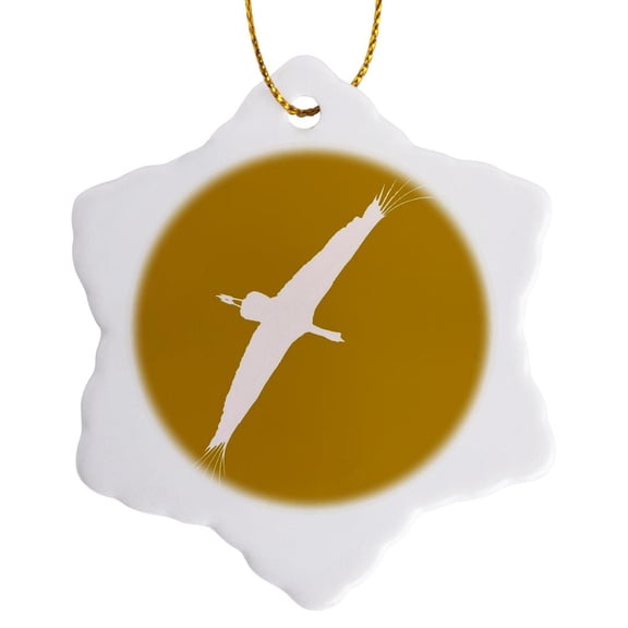 3drose, Stork Vector Bird Flight White Silhouette, 3 inch Snowflake Porcelain Ornament