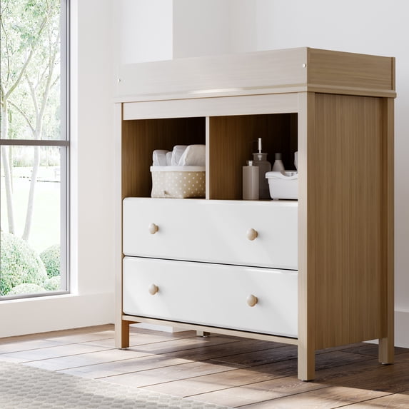 Storkcraft Alpine 2-Drawer Infant Changing Table Dresser, Driftwood with White
