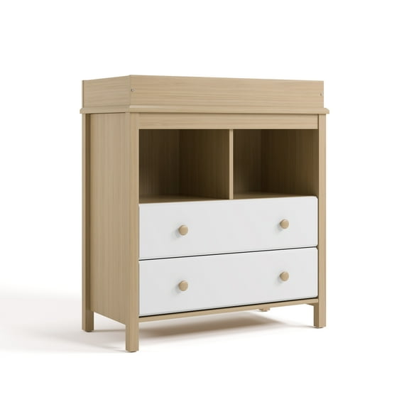 Storkcraft Alpine 2-Drawer Infant Changing Table Dresser, Driftwood with White