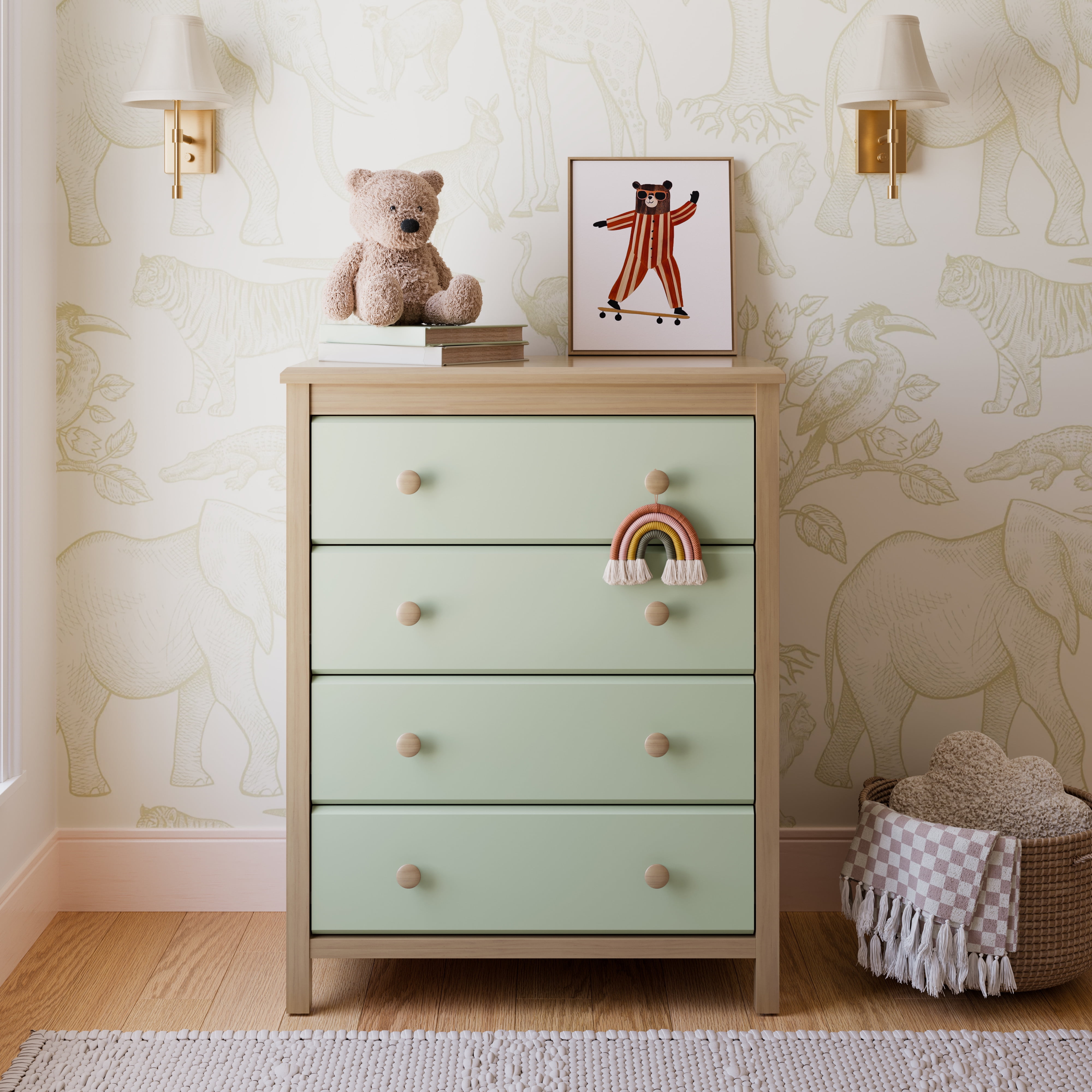 Storkcraft Alpine 4 Drawer Nursery Dresser, Driftwood with Sage