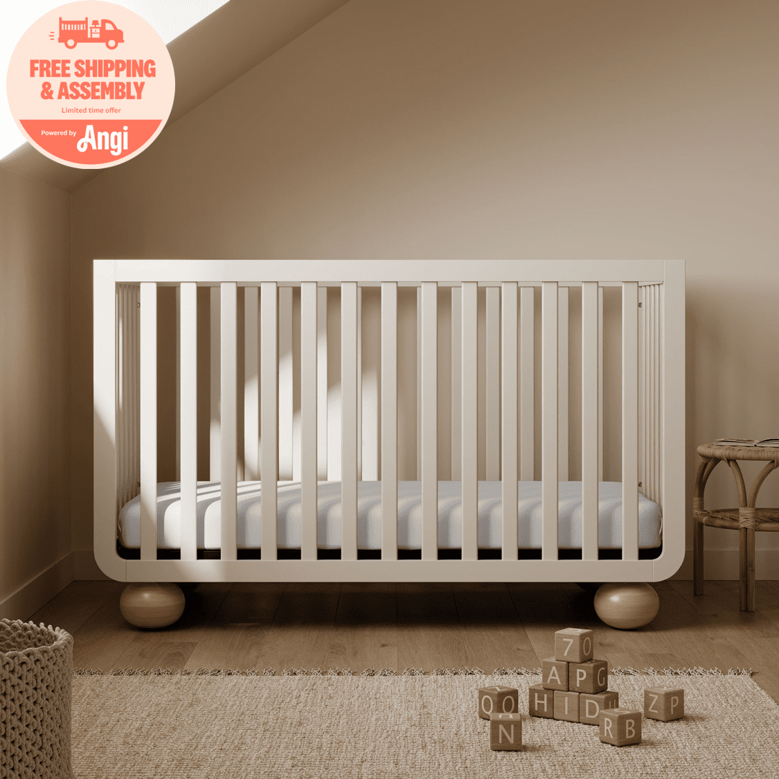Art of Nursery by Storkcraft Amalfi Deluxe 5-in-1 Convertible Crib with with Bonus Toddler Guardrail, Frosted Oat with Driftwood