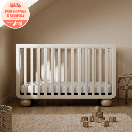 Storkcraft Art of Nursery by Storkcraft Amalfi Deluxe 5-in-1 Convertible Crib with with Bonus Toddler Guardrail, Frosted Oat with Driftwood