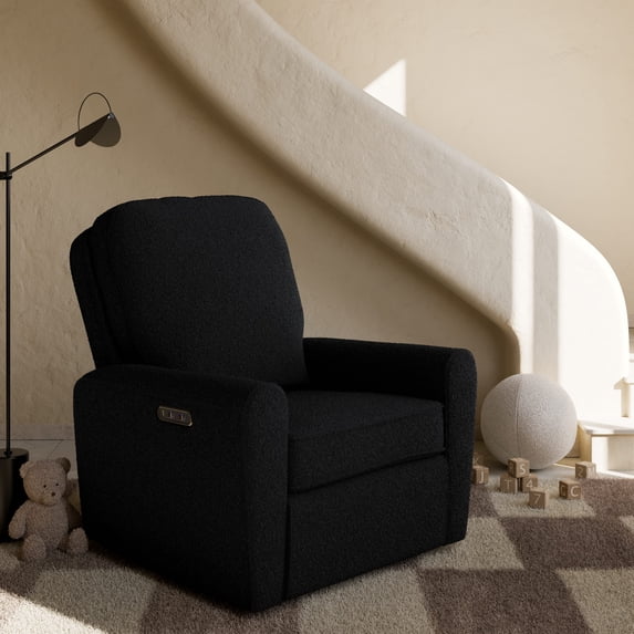 Storkcraft Amalfi Deluxe Power Recliner Swivel Glider, Black Boucle