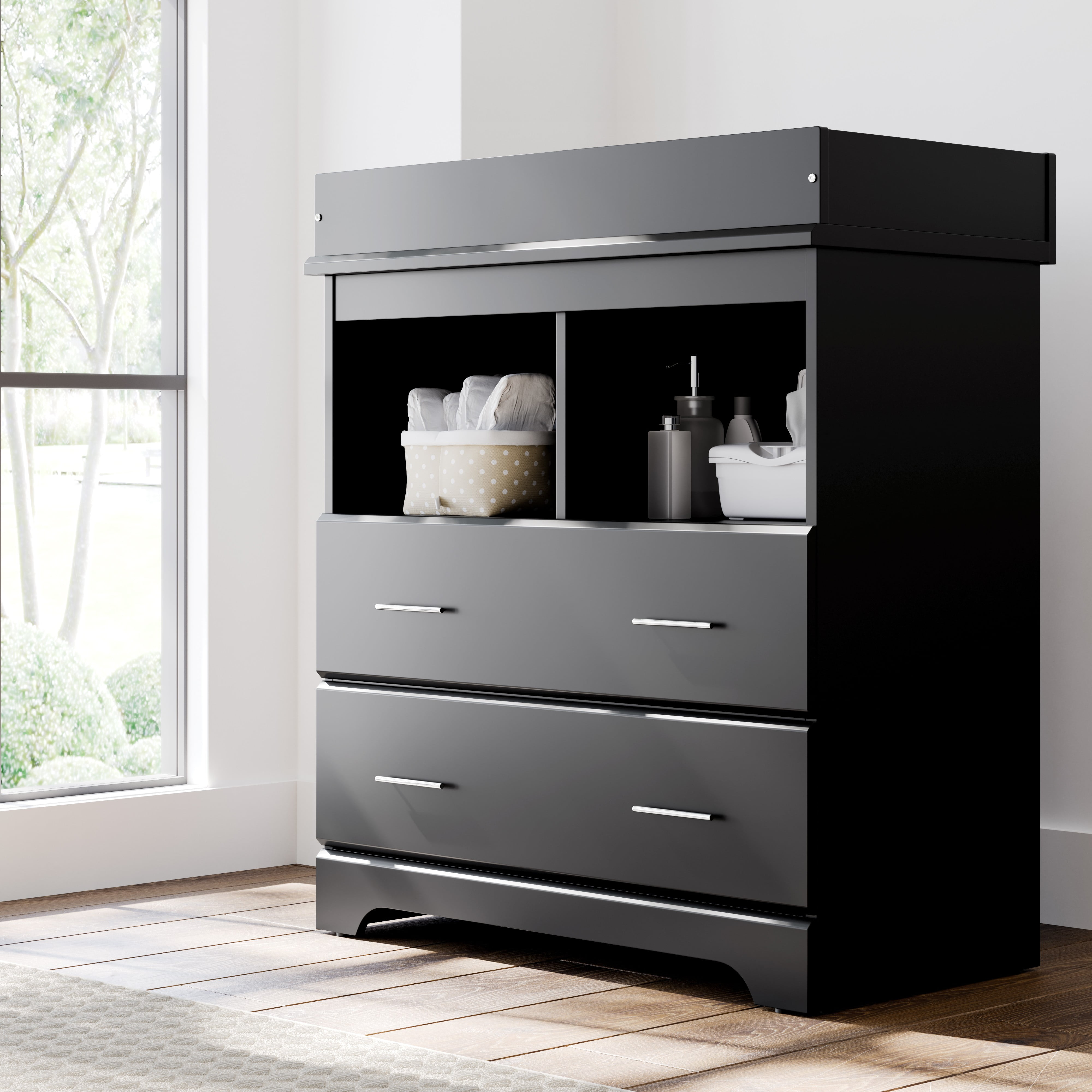 Storkcraft Brookside 2 Drawer Infant Changing Table Dresser, Black