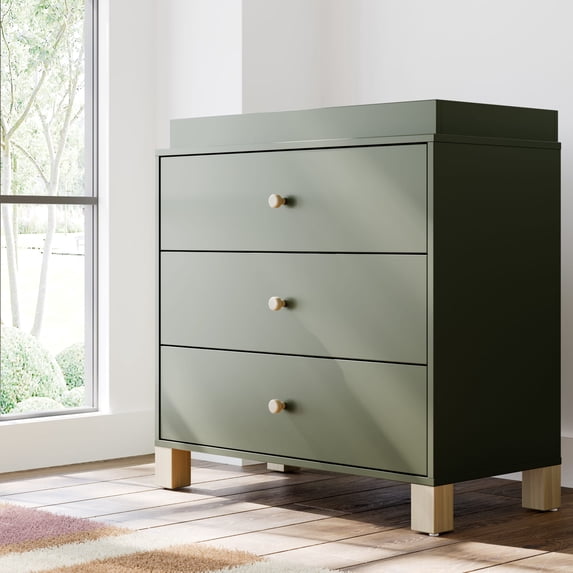 Storkcraft California 3 Drawer Chest with Infant Changing Topper, Olive and Driftwood