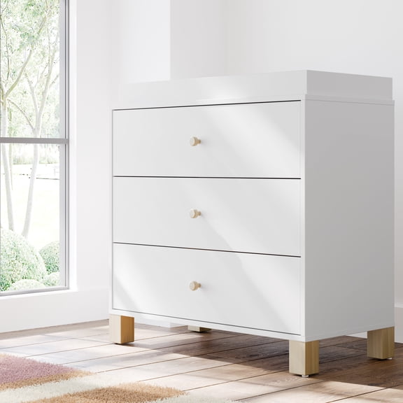 Storkcraft California 3 Drawer Dresser with Infant Changing Topper, White with Driftwood
