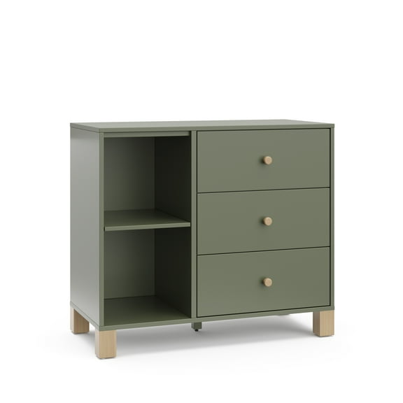 Storkcraft California 3 Drawer Nursery Combo Dresser, Olive with Driftwood