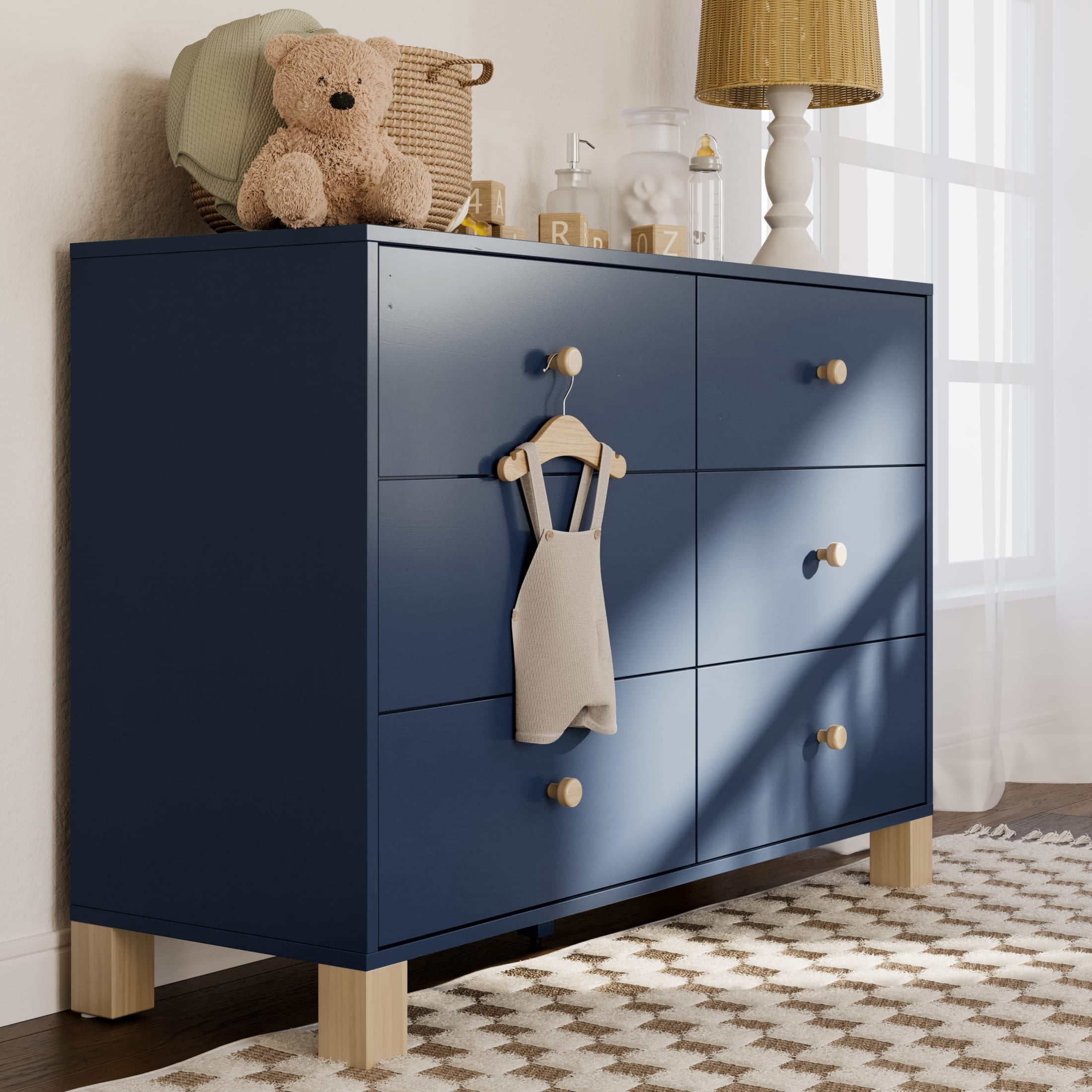 NIGHT BLUE STELLA ナイトブルー ステラ ガレージキット Storkcraft California 6 Drawer Nursery Dresser, Midnight Blue and