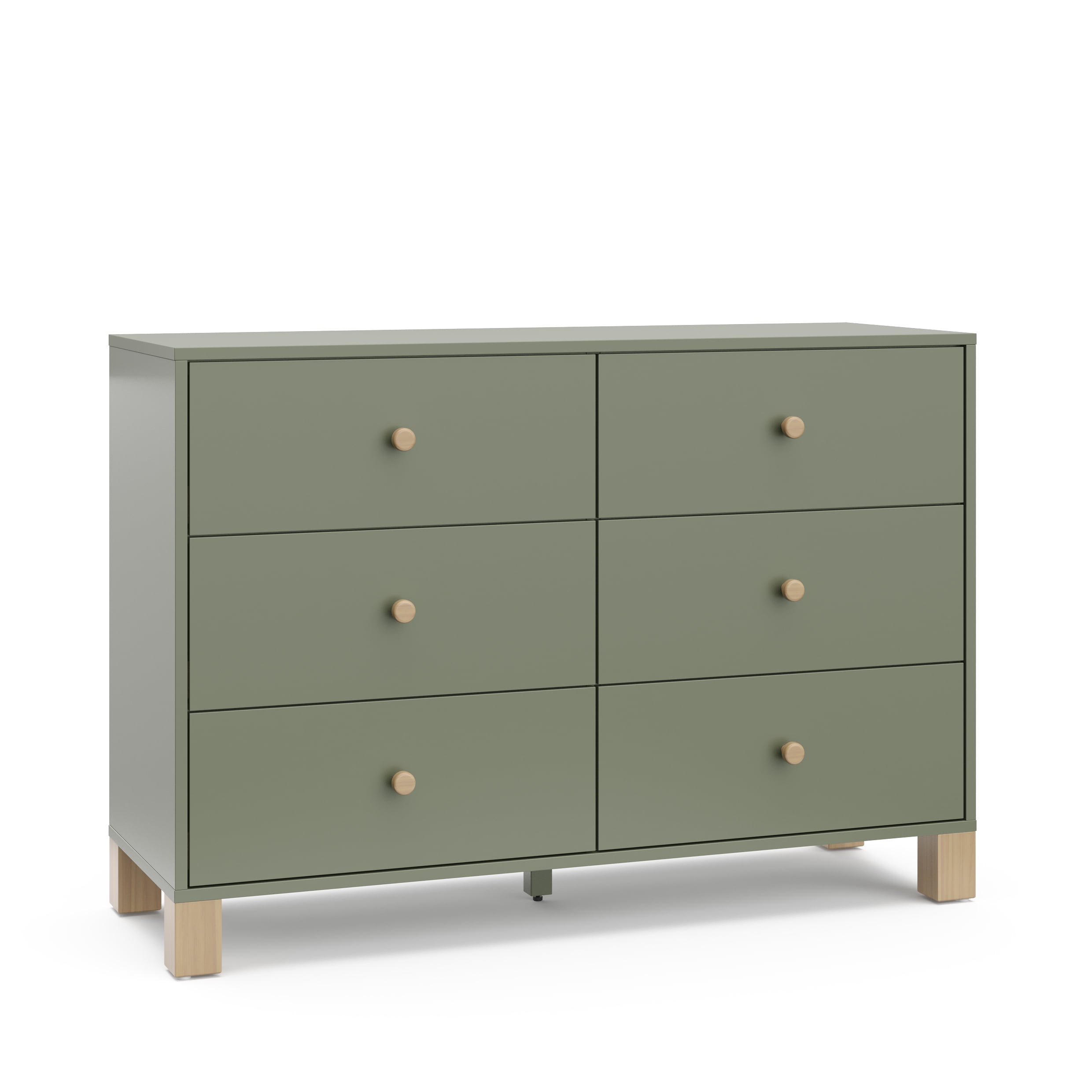Olive and Driftwood Pine Double Dresser with 6 Drawers