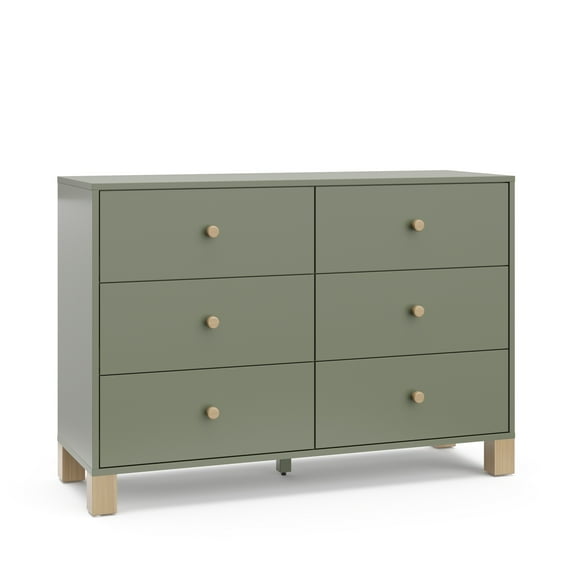 Storkcraft California 6 Drawer Nursery Wood Double Dresser, Olive with Driftwood