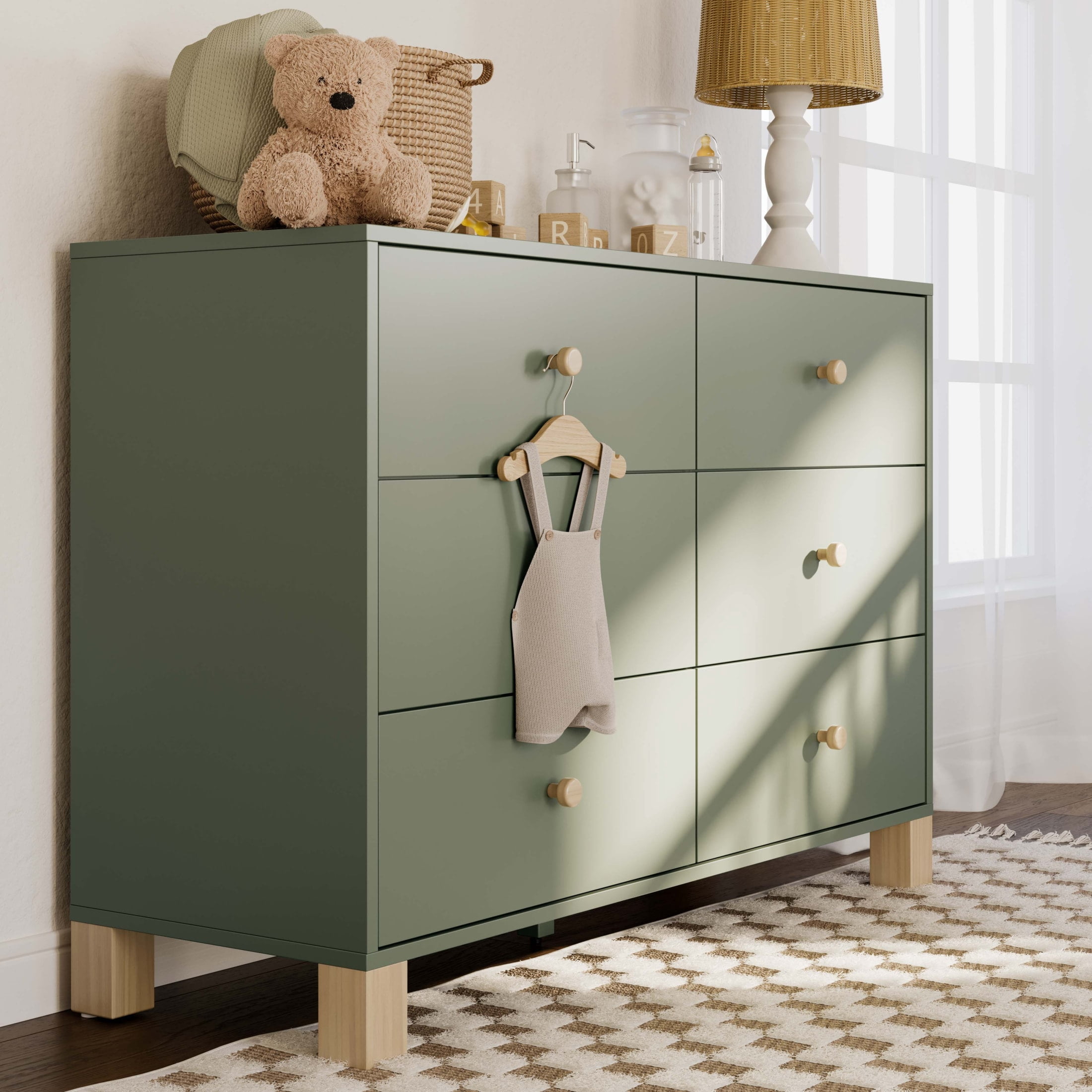 green nursery dresser Liberty 6 Drawer - Honey Drawer Dresser features six spacious drawers with open finger pulls and a streamlined Briar 6-Drawer Nursery Dresser I