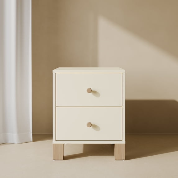Storkcraft California 2 Drawer Nightstand, Frosted Oat and Driftwood