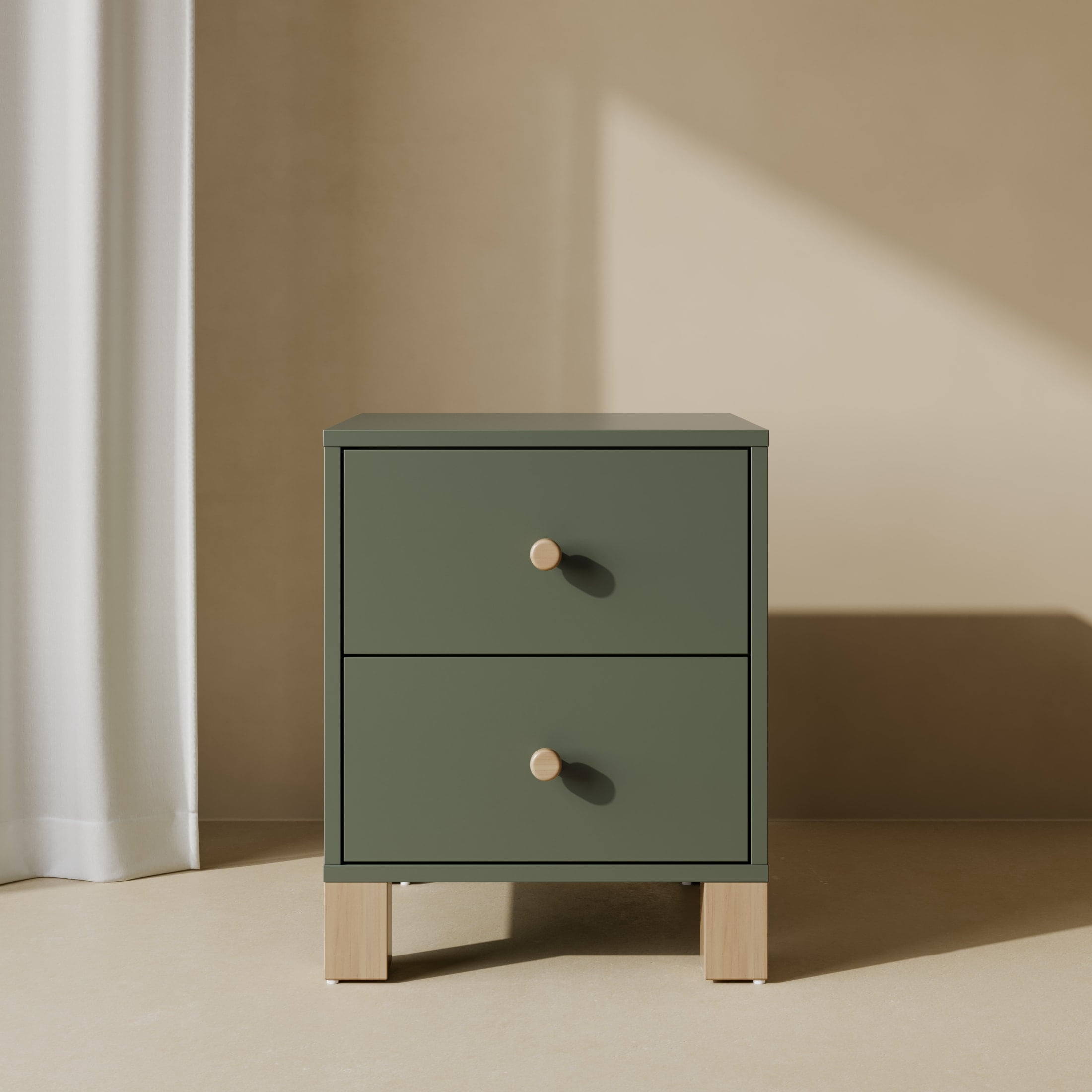 Storkcraft California 2 Drawer Nightstand, Olive and Driftwood