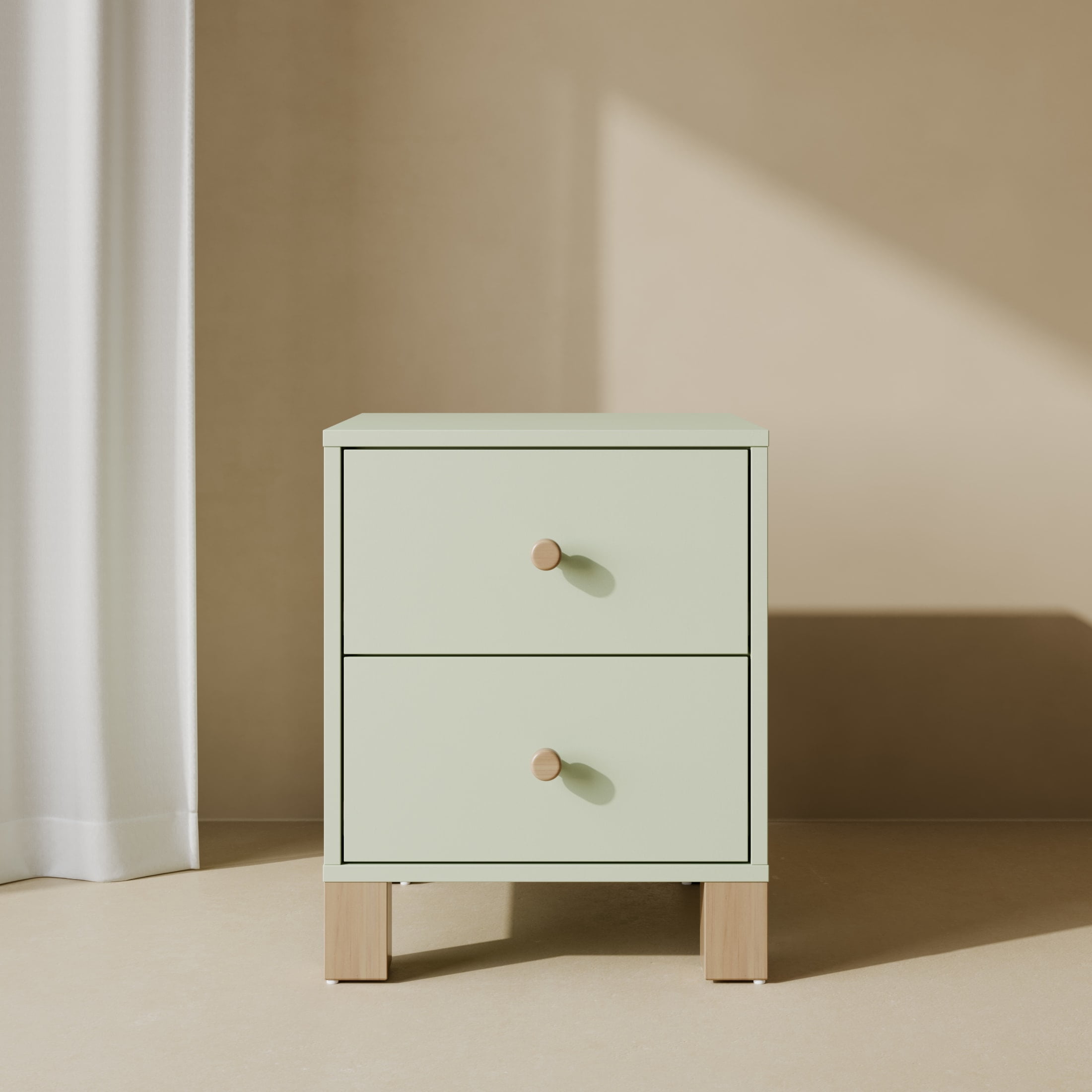 Storkcraft California 2 Drawer Nightstand, Sage and Driftwood